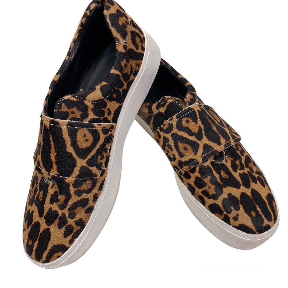 Calvin Klein Jaiden Sneakers Brown Black Calf Hair Leather Leopard Print 6M